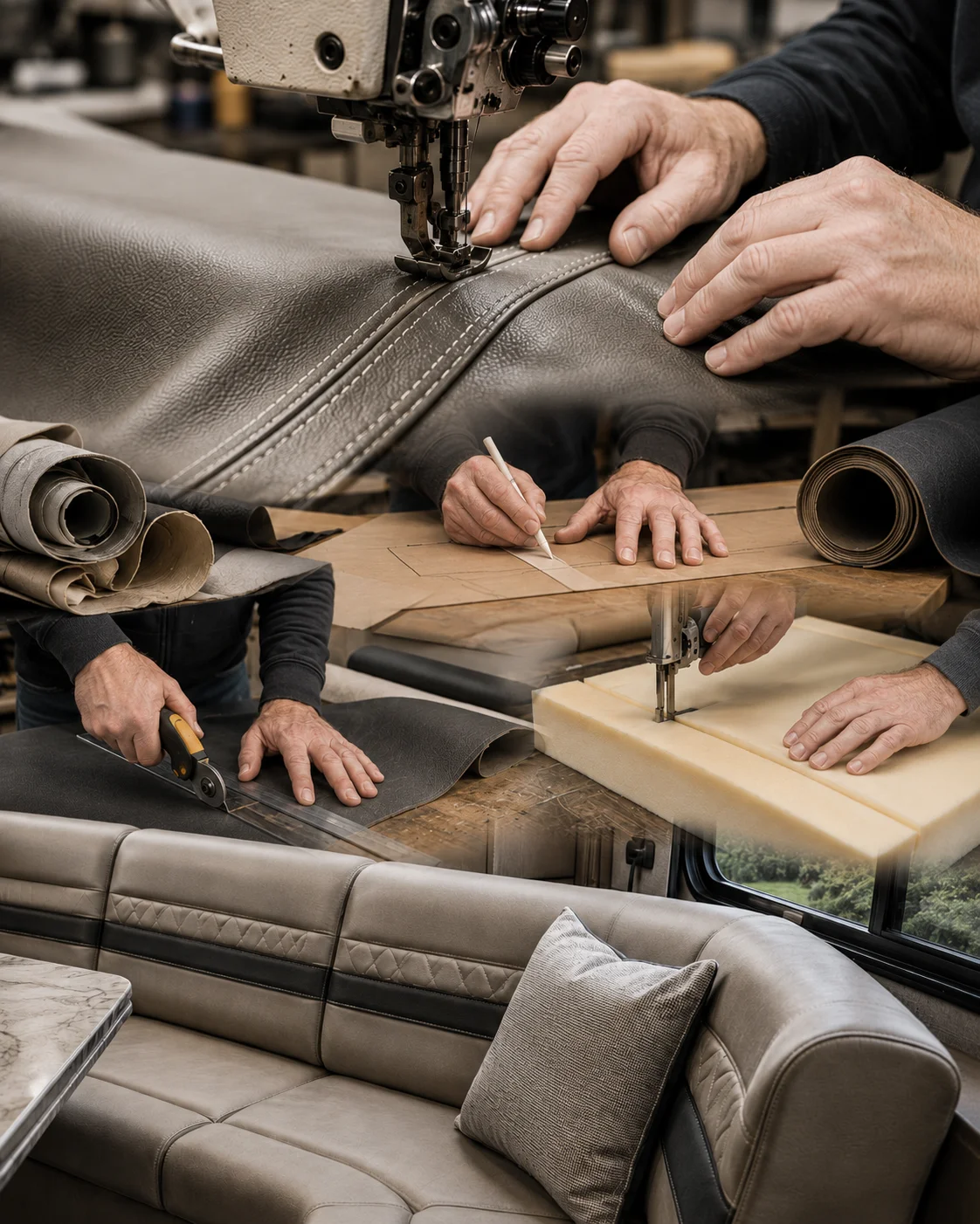 RV upholstery craftsmanship and finished seating detail